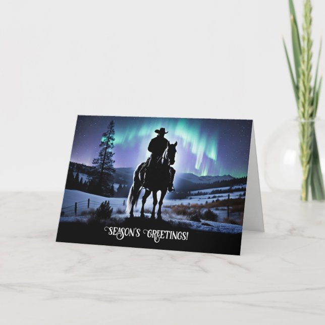 Carte Cowboy Country Western Northern Lights Christmas (Devant)