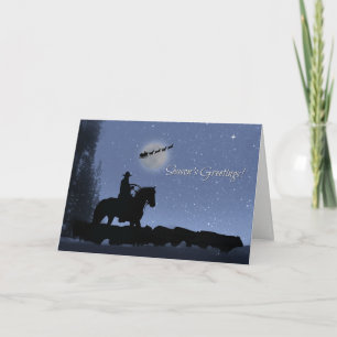Carte Cowboy et bétail avec Bonnes Fêtes Père Noël