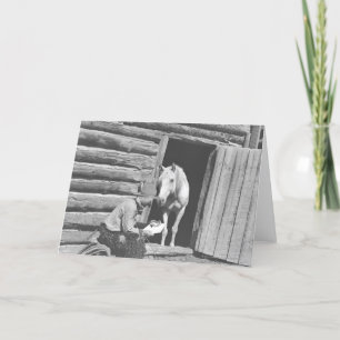 Carte Cowboy lisant une lettre avec un cheval