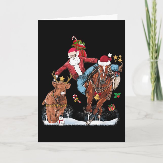 Carte Cowboy Santa Bulldogging Western Cowboy Xmas Funny (Devant)