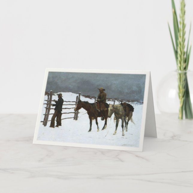Carte Cowboy Winter Greetings With old Painting (Devant)