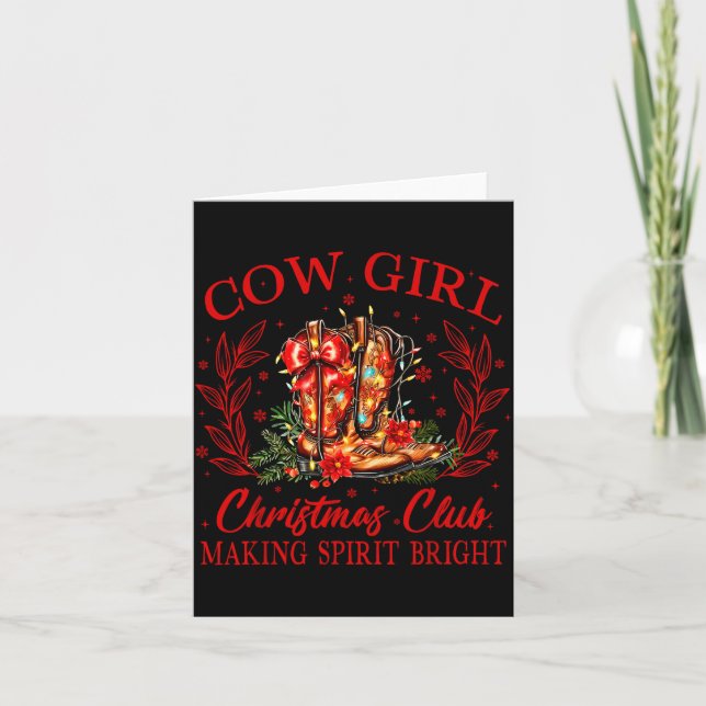 Carte Cowgirl Christmas Club Making Srits Xmas Boots Cow (Devant)