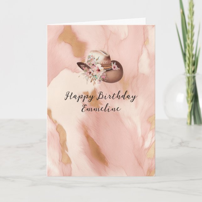 Carte Cowgirl Crème rose Brown Casquette et bottes (Devant)