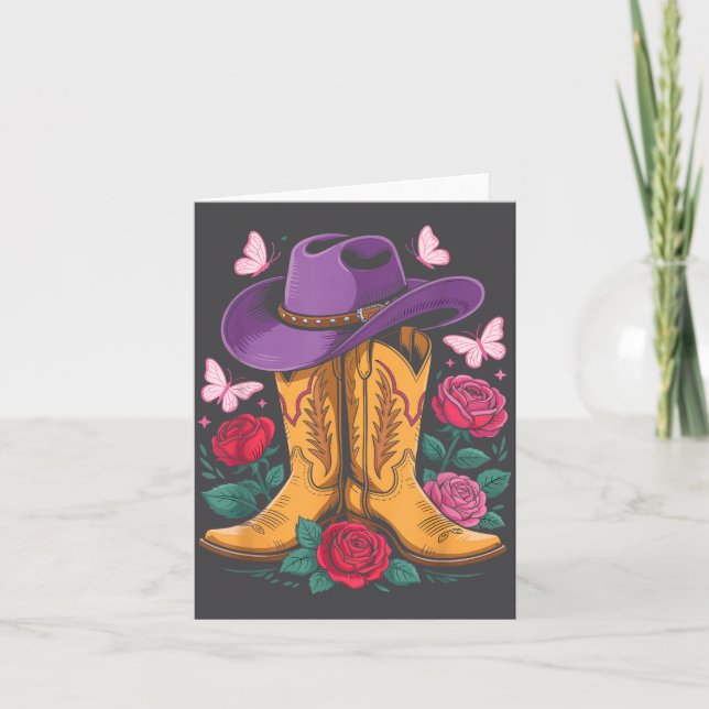 Carte Cowgirl Western Cowboy Hat Boots With Roses Countr (Devant)