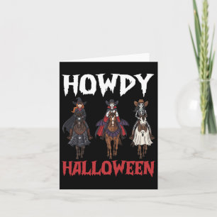 Carte Cowgirls d'Halloween Howdy à cheval la nuit sur de