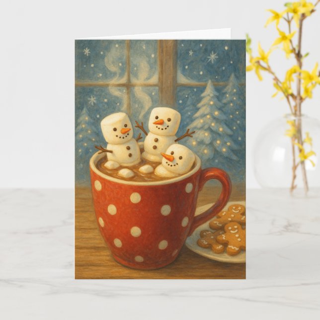 Carte Cozy Cocoa Snowmen (Fleur jaune)