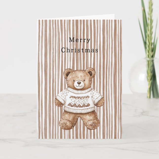 Carte Cozy Warm Christmas Cute Happy Teddy Bear Stripes (Devant)