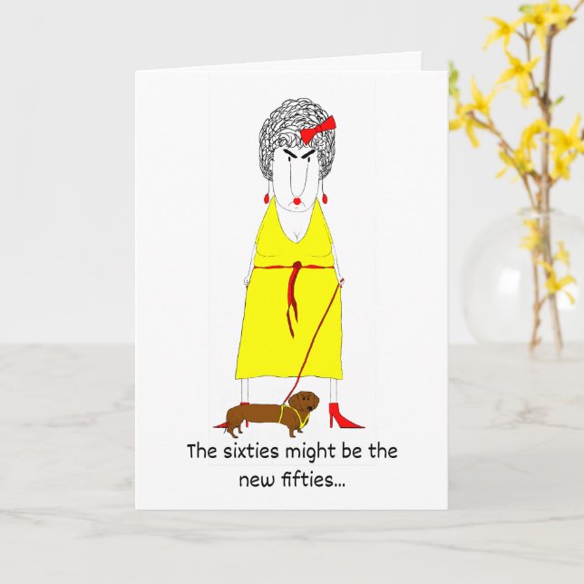 Carte Crabby Baby Boomer with Yellow Dress and Dog (Fleur jaune)