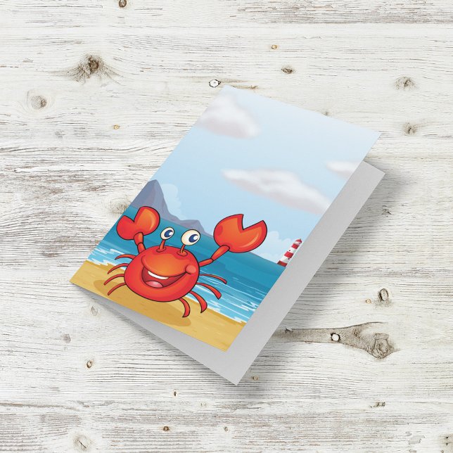 Carte Crabe heureux sur la plage avec un phare (Créateur téléchargé)