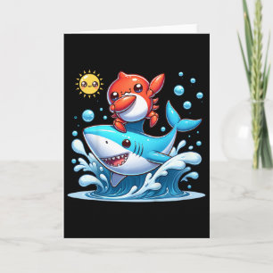 Carte Crabe qui dabbe en surfant sur un requin chevaucha