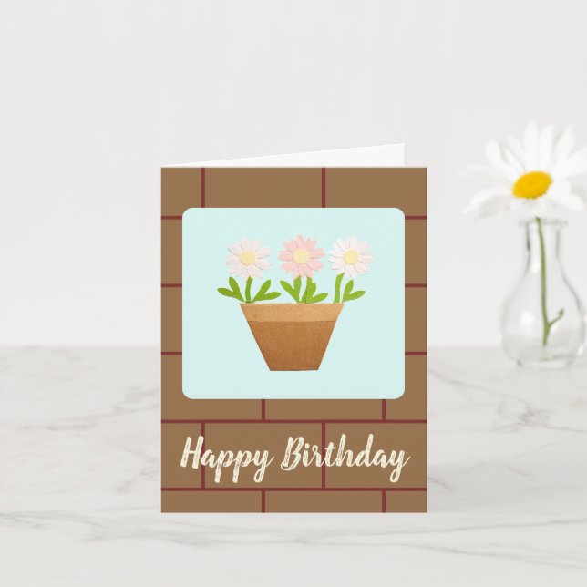 Carte Craft Punch Daisies and House Bricks Birthday Card (Petite plante)