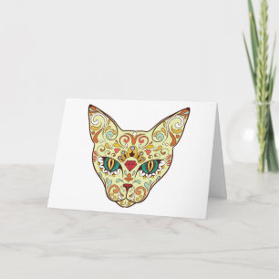Carte Crâne à sucre à visage Kitty Jour du chat mort