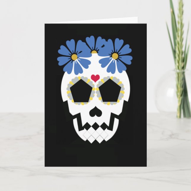 Carte Crâne aux fleurs bleues (Devant)