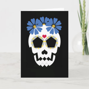 Carte Crâne aux fleurs bleues