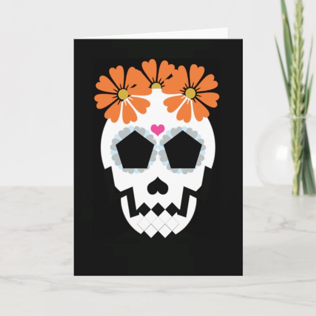 Carte Crâne aux fleurs orange (Devant)