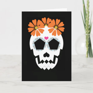 Carte Crâne aux fleurs orange