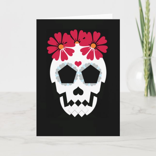 Carte Crâne aux fleurs rouges (Devant)