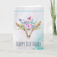 Crâne de Boho avec l'anniversaire de papillons et