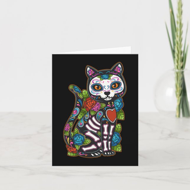 Carte Crâne de chat sucré Mexique Calavera Dia De Los Mu (Devant)