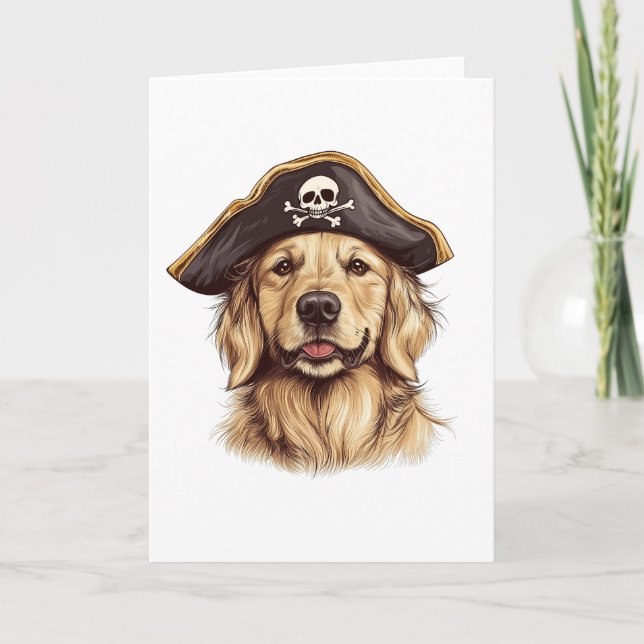 Carte Crâne de chien Retriever doré pirate (Devant)