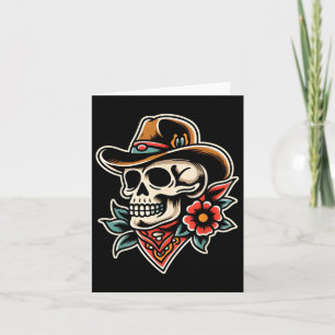 Carte Crâne de cowboy traditionnel tatoueur crâne encré