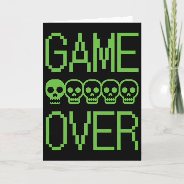 Carte Crâne de joueur de pixel game over jeu vidéo rétro (Devant)
