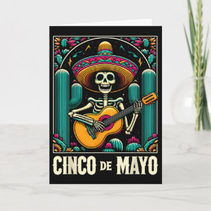 Carte Crâne de squelette de Cinco De Mayo Chapeau Guitar