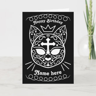 Carte Crâne de sucre chatte chat mignon anniversaire got