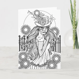 Carte Crâne de Sucre Colorez-le vous-même Art d'Hallowee