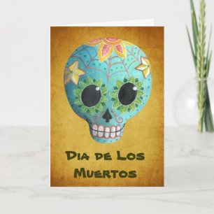 Carte Crâne de sucre de Blue Dia de Los Muertos Art