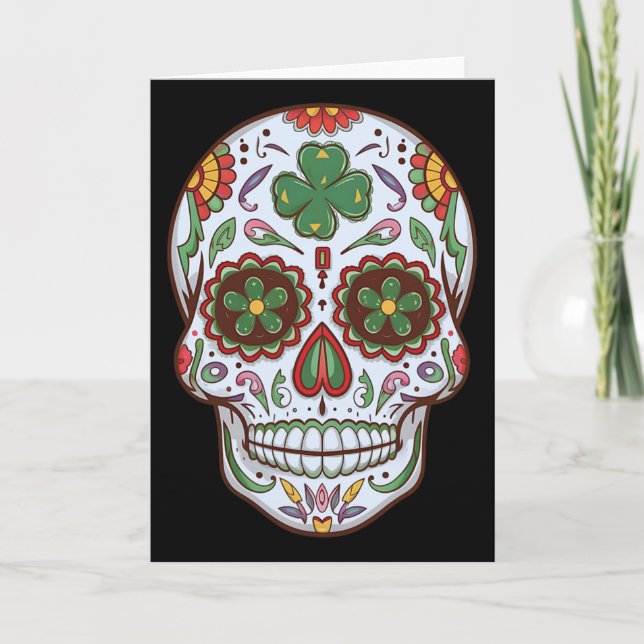 Carte Crâne de Sucre Dia De Los Muertos Trèfle Saint-Pat (Devant)