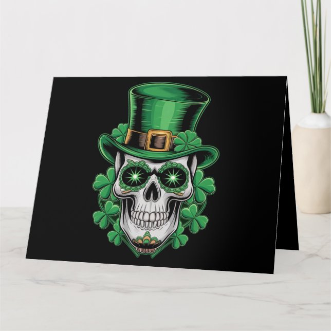 Carte Crâne de Sucre Saint Patrick Jour Chanceux Trèfle  (Devant)