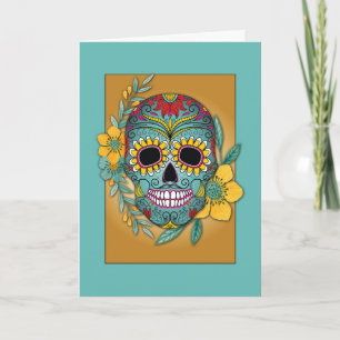 Carte Crâne et fleur sarcelle et souci pour le Jour des 