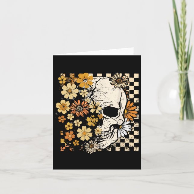 Carte Crâne Rétro Squelette Floral Automne Halloween Eff (Devant)
