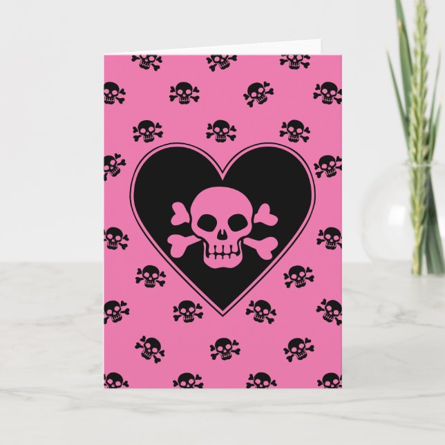 Carte Crâne rose dans un cœur (Devant)