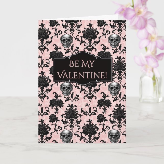 Carte Crânes et roses gothiques rose et noir (Orchidée)