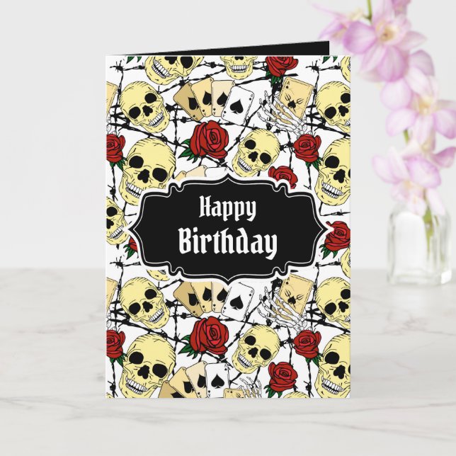 Carte Crânes grunge et Goth Rose Anniversaire (Orchidée)