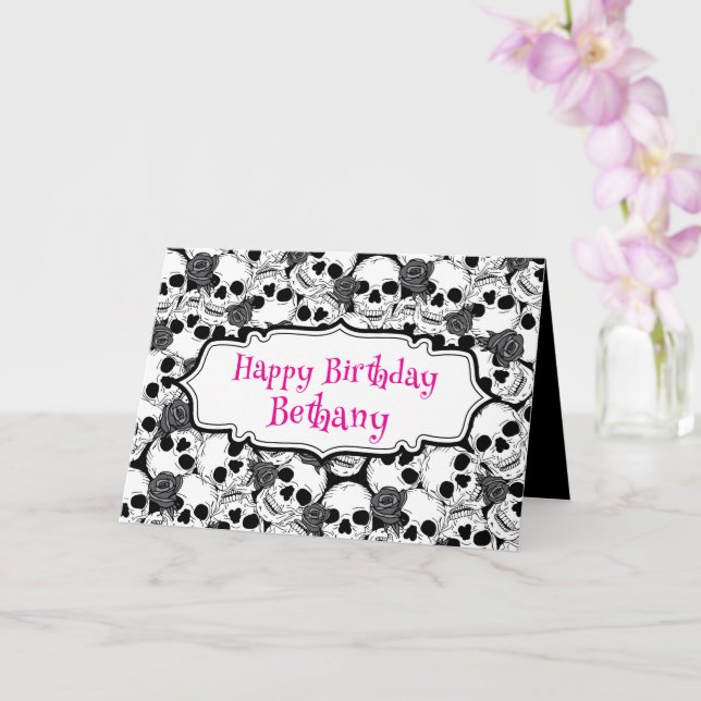 Carte Crânes grunge et Goth Rose Anniversaire (Orchidée)