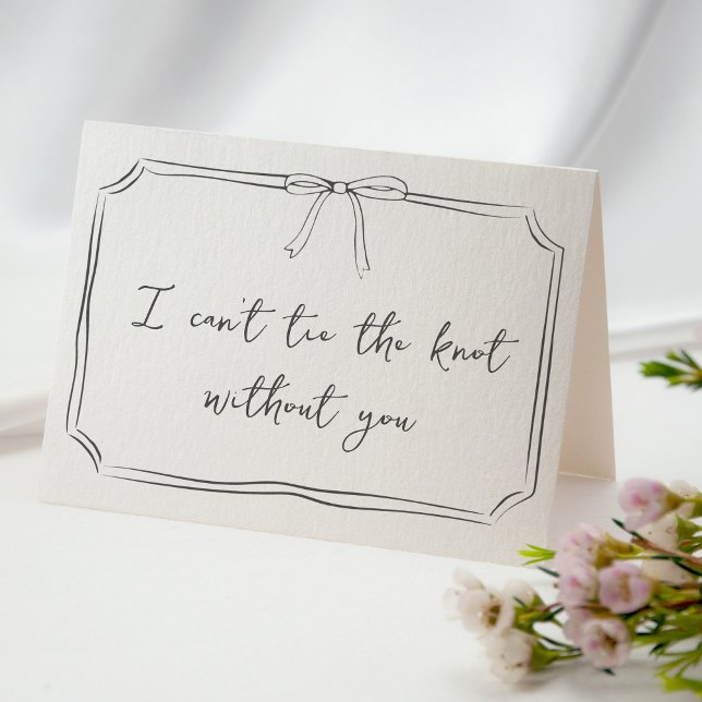 Carte "Cravate Le Noeud" Proposition de la servante d'in (Timeless card featuring a delicate bow illustration, ideal for bridesmaid & bridal party proposals.)