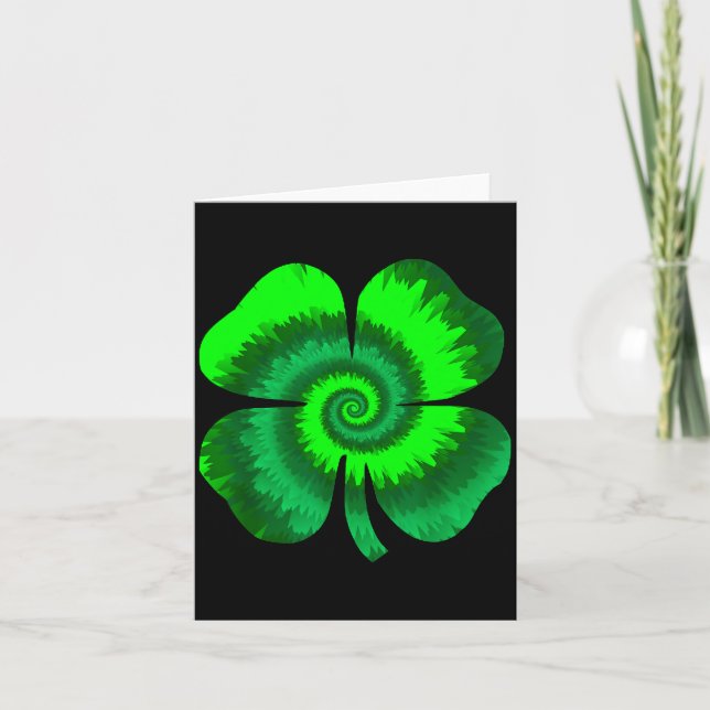 Carte Cravate Tie Dye Trèfle à Quatre Feuilles Saint Pat (Devant)
