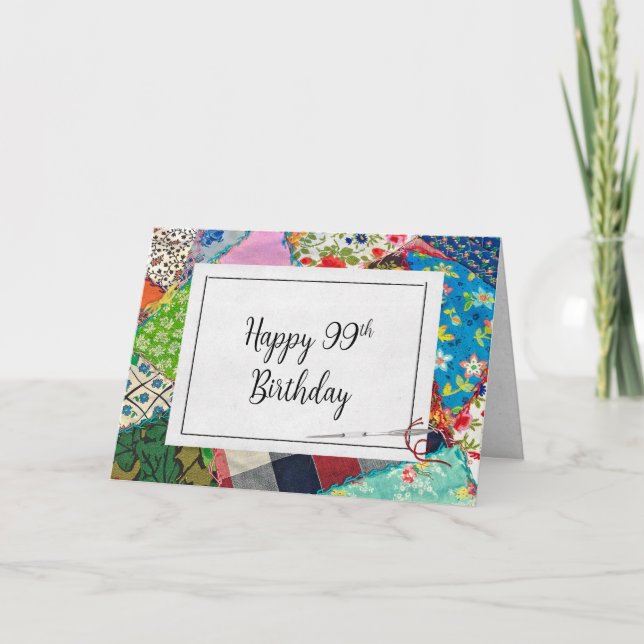 Carte Crazy Quilt 99e anniversaire (Devant)