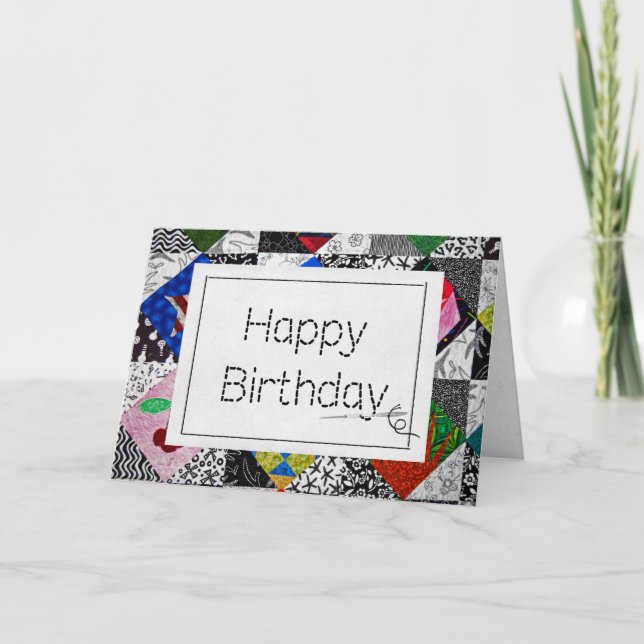 Carte Crazy Quilt avec Aiguille Anniversaire (Devant)