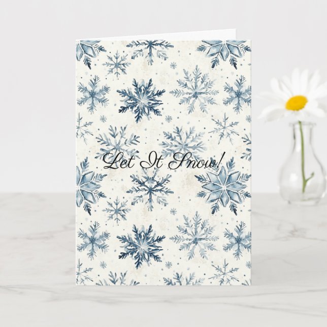 Carte Cream Blue Snowflakes Christmas Let It Snow (Petite plante)