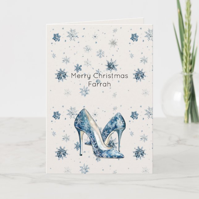 Carte Cream Blue Snowflakes High Heels (Devant)