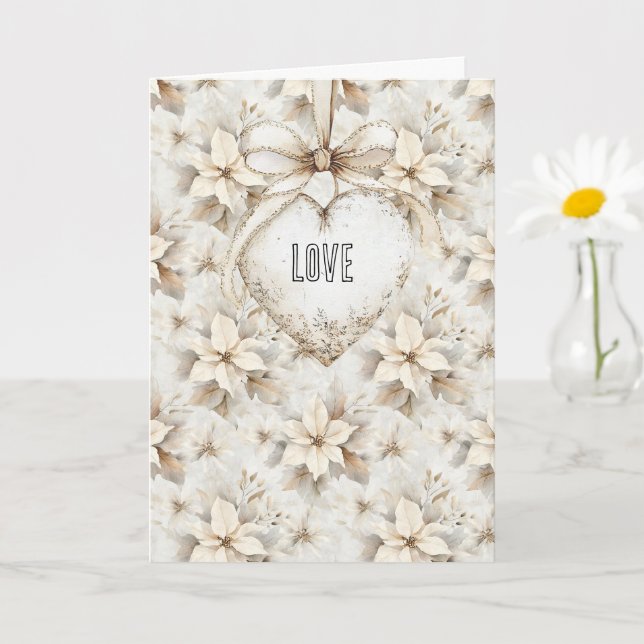 Carte Cream Bow Heart Floral Valentine's Day Love (Petite plante)