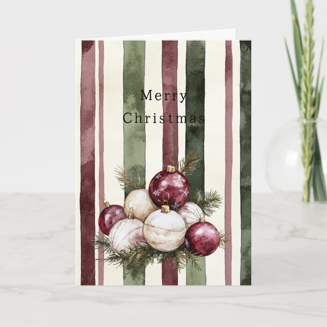 Carte Cream Burgundy Red Stripes Christmas Ornaments (Devant)