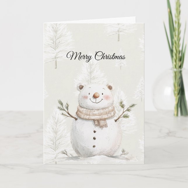 Carte Cream Christmas Trees Snowman (Devant)