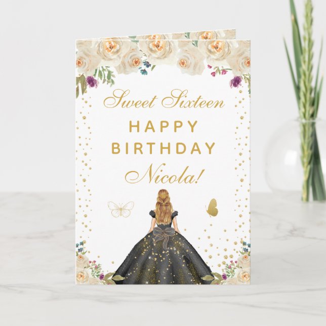Carte Cream Floral Blonde Hair Girl Sweet Sixteen (Devant)