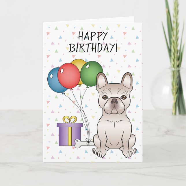 Carte Cream French Bulldog Cartoon Chien Joyeux annivers (Devant)