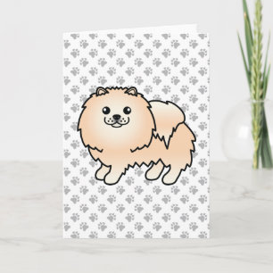 Carte Cream Pomeranian mignon Cartoon Chien et Pâtes